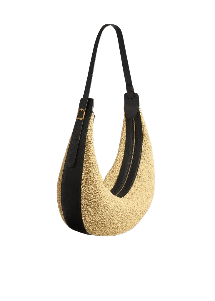 Augustina Hobo in Natural Raffia and Black Leather