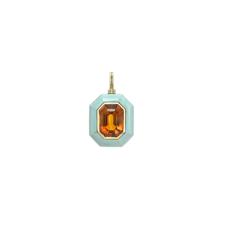 10.57ct Emerald Cut Citrine in Milky Turquoise Lollipop Charm