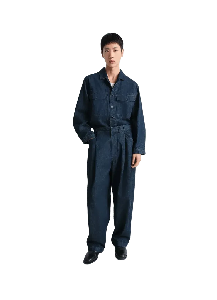 PLEATED WORKWEAR PANTS IN HEAVY INDIGO DENIM