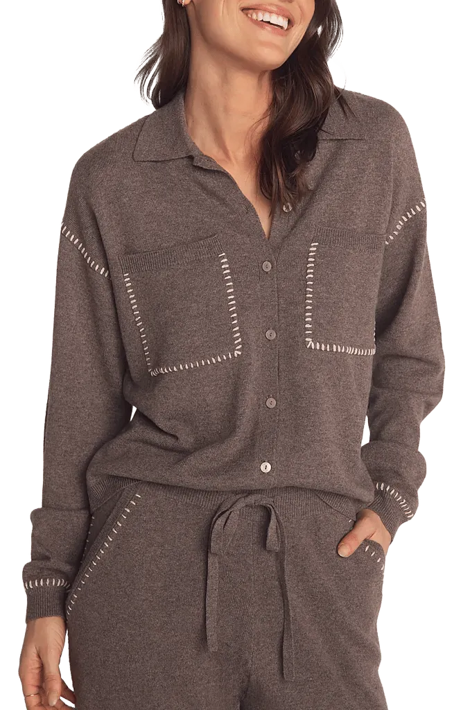 Whipstitch Button-Up Sweater