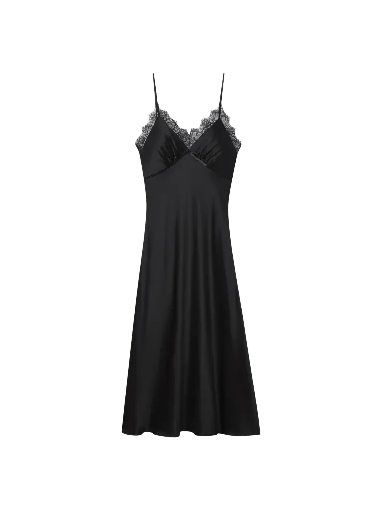 The Silk Lace Slip Dress -- Black
