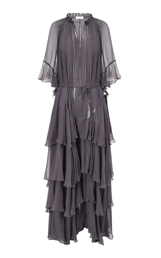 Ruffled Silk Maxi Dress