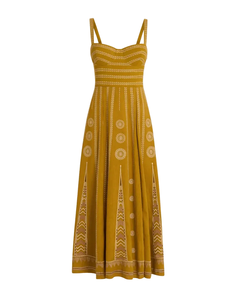Elida Dress with Backgammon Embroidery