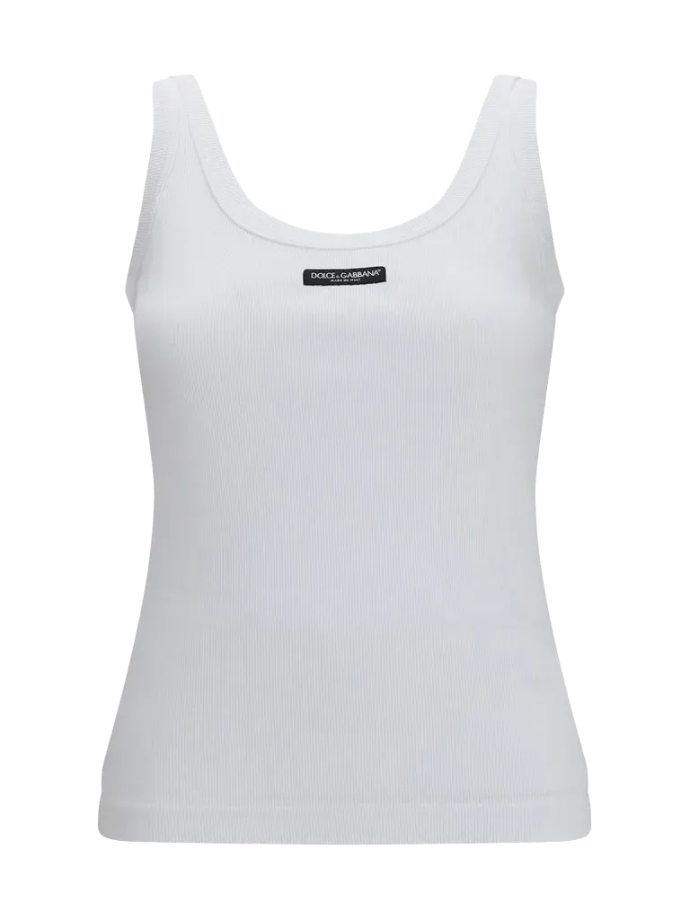 Dolce & Gabbana Ribbed Logo Tank Top — White