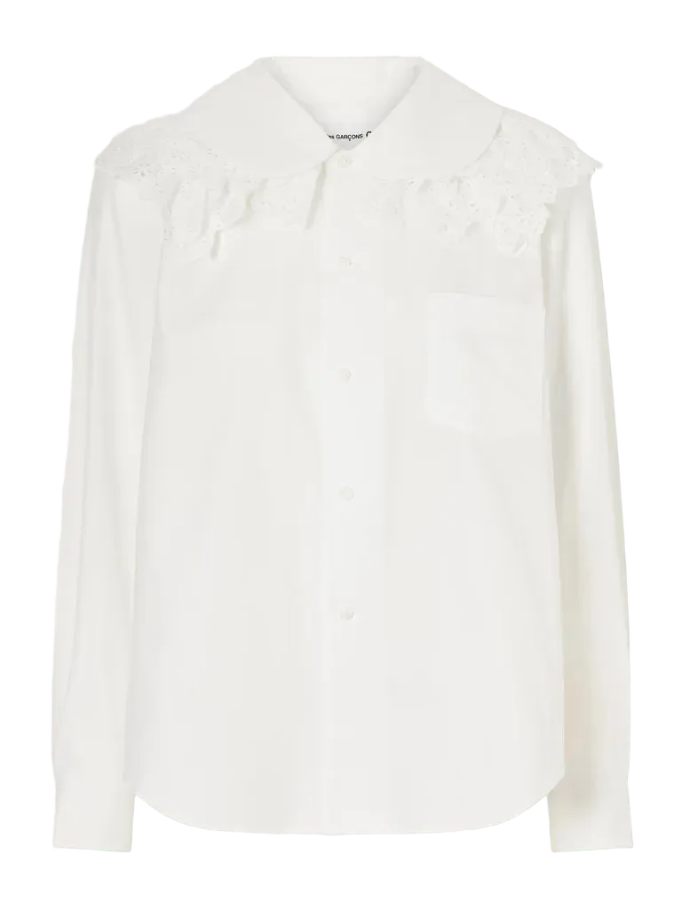Broderie anglaise-trimmed cotton-poplin blouse