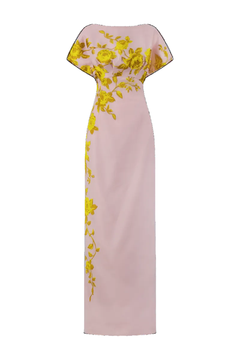 Rose Fil Coupe Column Gown