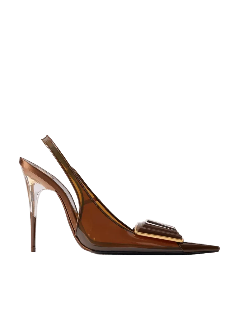 Sibyl 110 embellished patent-leather trimmed rubber slingback pumps