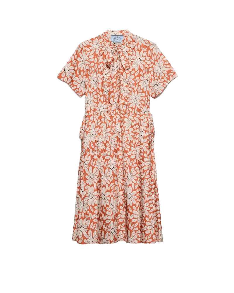 Printed pleated pongé dress
