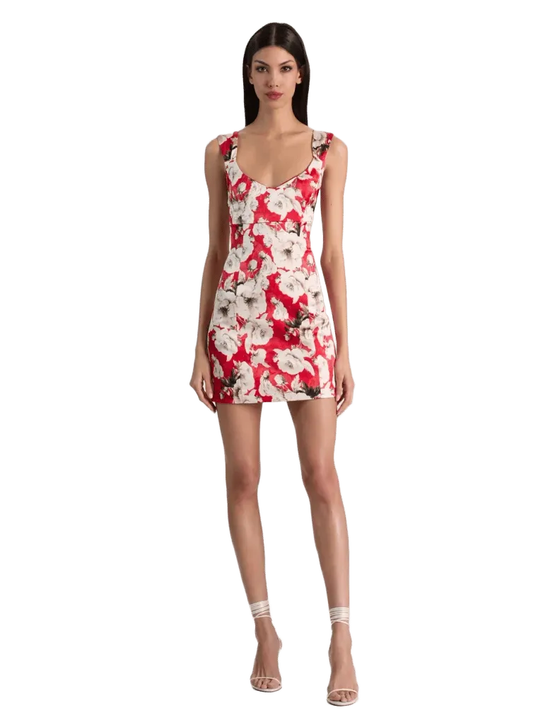 RENEE FITTED MINI DRESS - ROSE GARDEN HIBISCUS