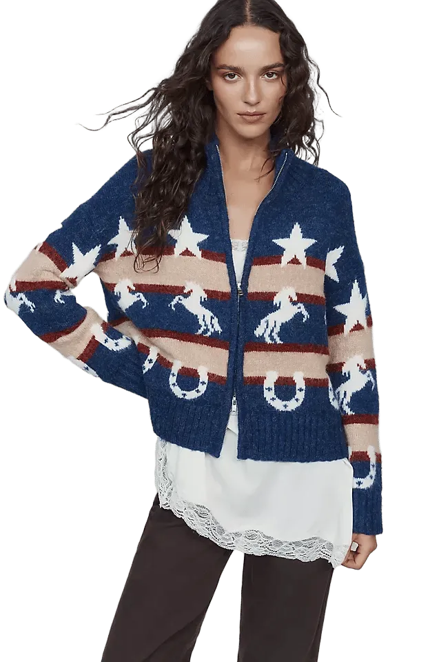 RAISONNEL Western Icon Wool Blend Zip Up Sweater