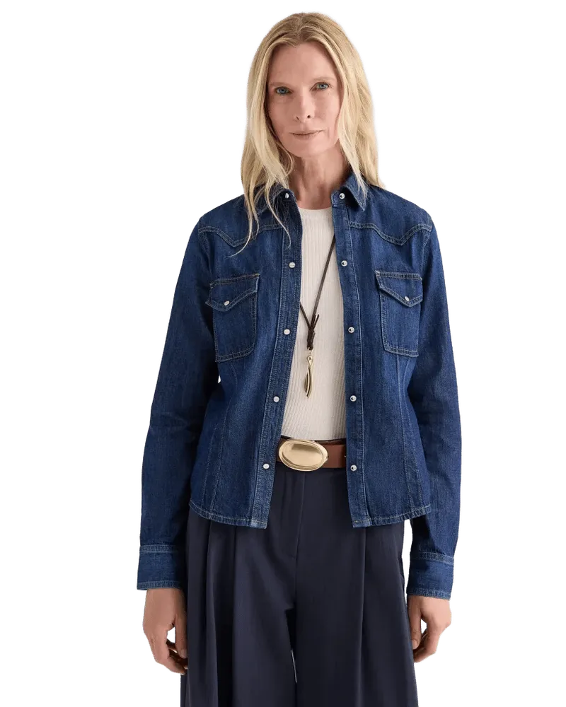 Mustang Sally Shirt with Snaps in Denim Shirting
