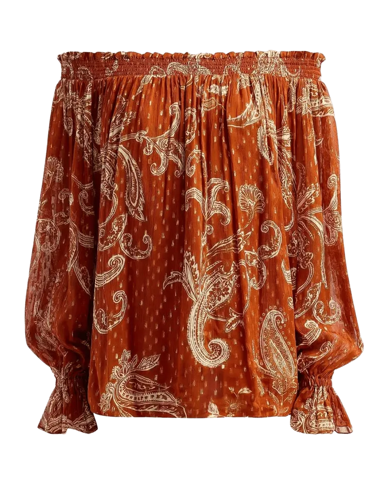 Ruza Paisley Smocked Off-the-Shoulder Top