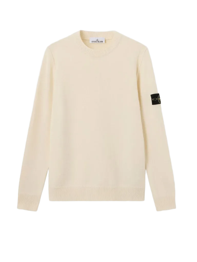 Stone Island Virgin Wool Blend Crew Neck Sweater — White