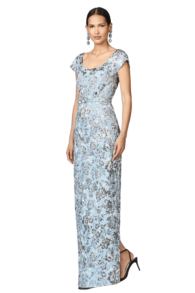 METALLIC CLOQUE GRACE GOWN - PEWTER GARDENS