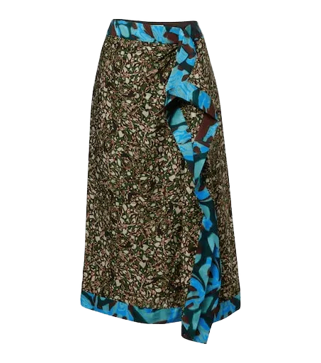 Printed ruffled midi skirt