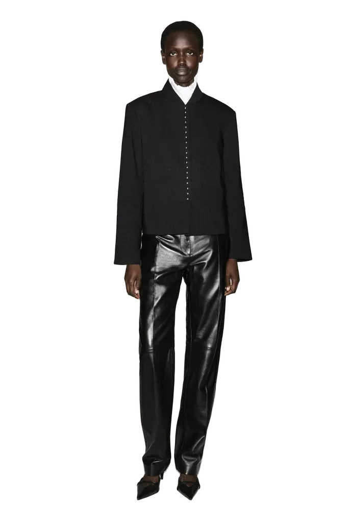 STUD-DETAIL CROPPED LINEN BLAZER