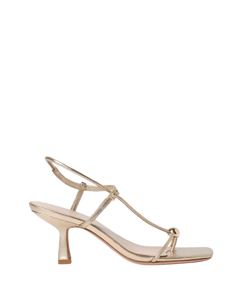 Triana Champagne Leather Mid−Heel Sandal