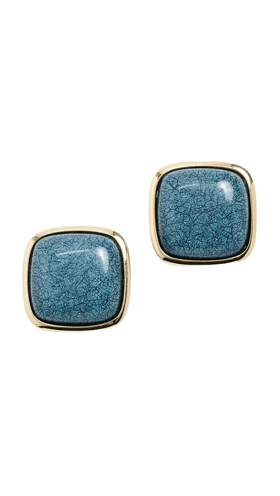 Teal Blue Cushion Stud Earrings