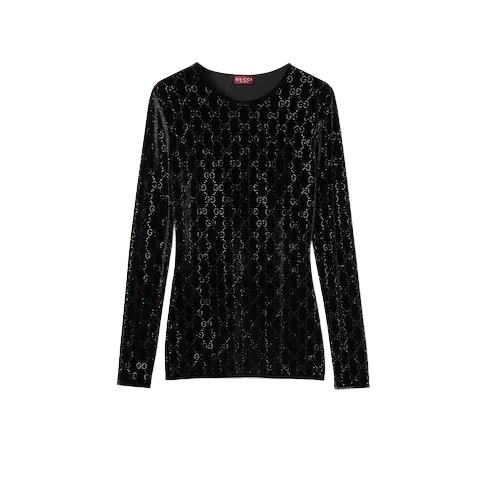 Embroidered stretch chenille top