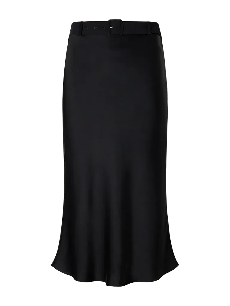 Chuck belted duchess-satin knee length skirt