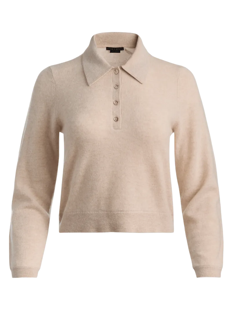 TREVOR CASHMERE POLO - OATMEAL HEATHER