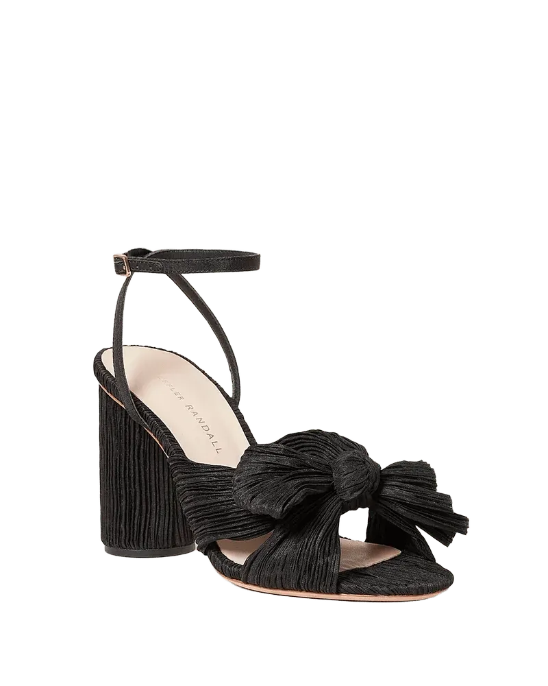 Camellia Black Pleated Bow Heel