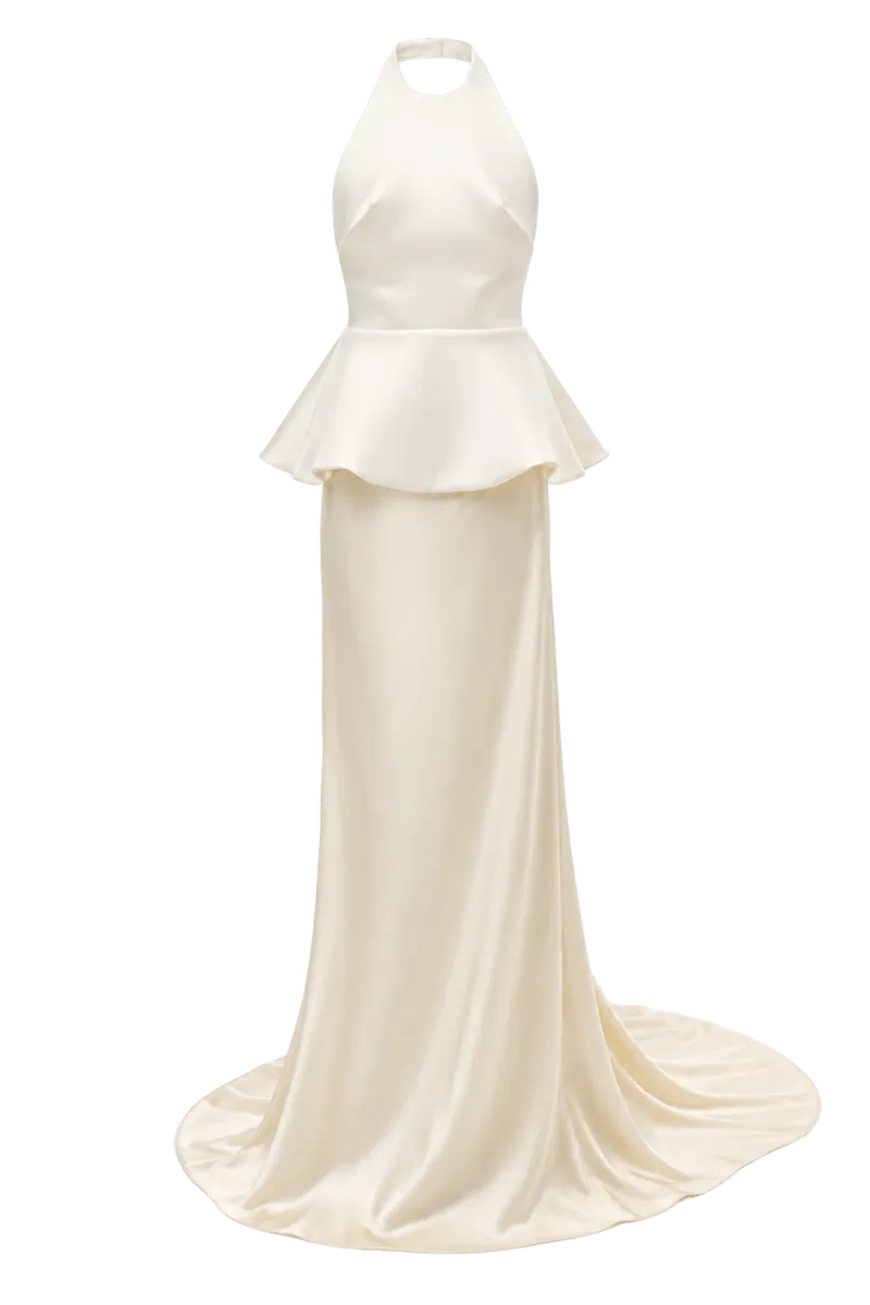 sculptural satin halter top with separate skirt | ivory