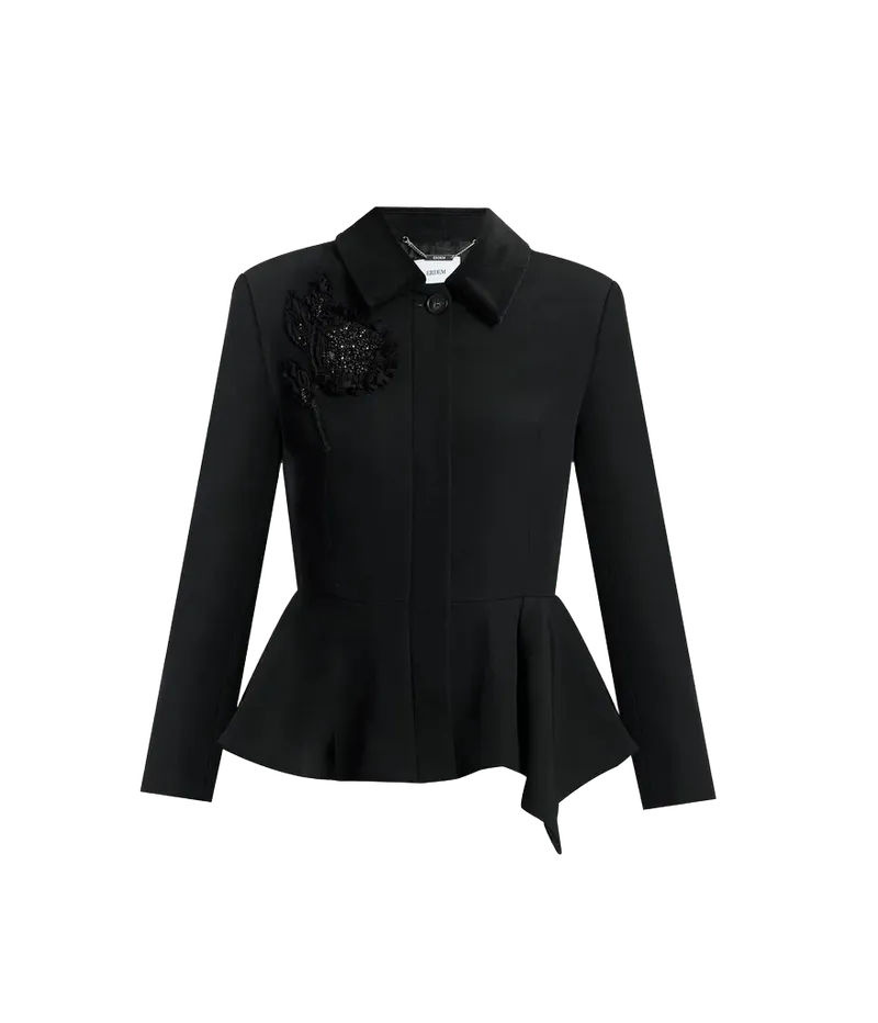 Embroidered Grain De Poudre Peplum Jacket