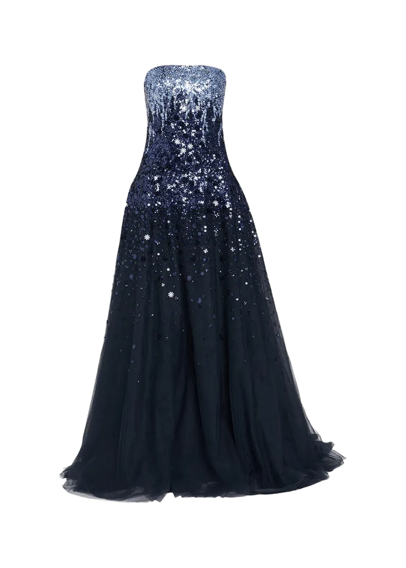 Pamella Roland Degrade Beaded Tulle Ball Gown