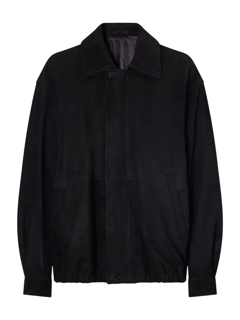 Paneled gathered suede jacket