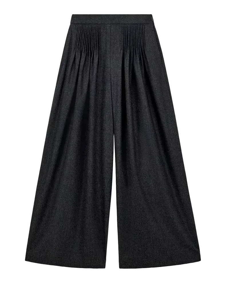 Pleated Wide-Leg Flannel Palazzo Trousers