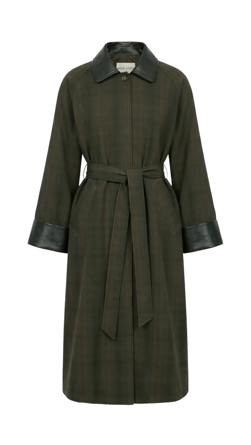 Contrast Collar Plaid Coat