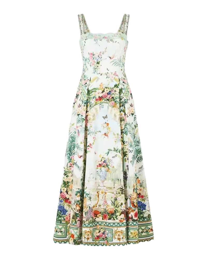 Printed A-Line Tea-Length Dress