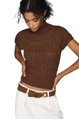 By Anthropologie Short-Sleeve Cable Sweater