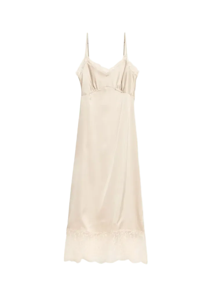 Lace Trim Satin Midi Slip Dress
