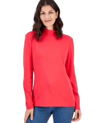 Women's Cotton Mock-Neck Long-Sleeve Tee, Created for Macy's