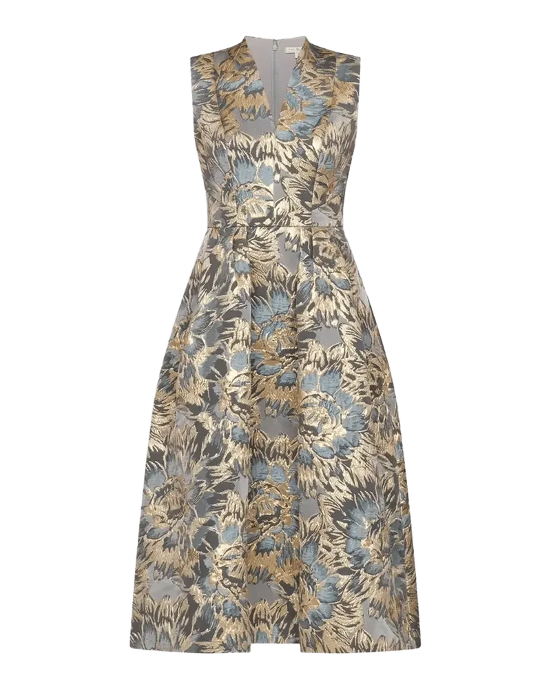 Celina Floral Metallic-Jacquard V-Neck Midi-Dress