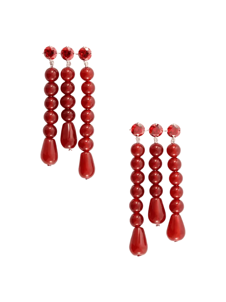 Weeping Willow beaded silver-plated agate and zirconia earrings - red - One Size
