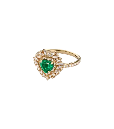 18kt gold ring with emerald and diamonds