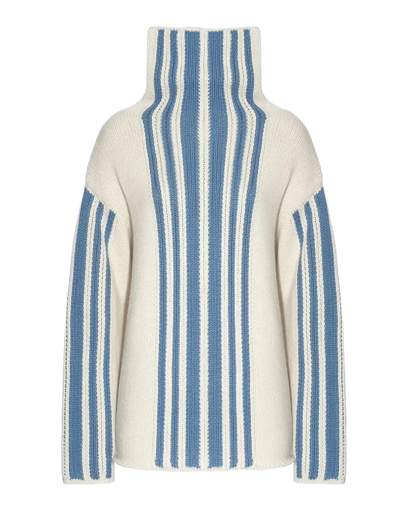Striped Wool-Cashmere Oversized Turtleneck