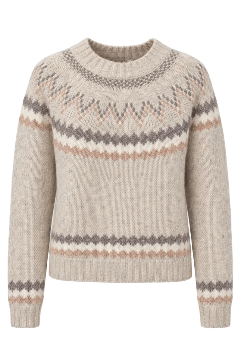 New England Fair Isle Crew - Ivory Heather