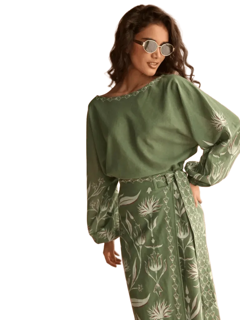 Verde Blouse in Luciana Artichoke