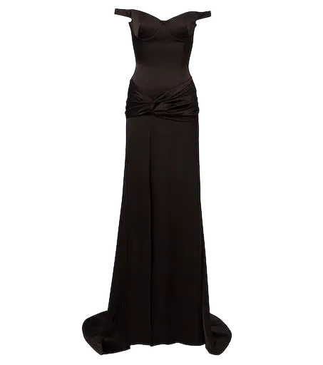 Off-shoulder crêpe satin corset gown