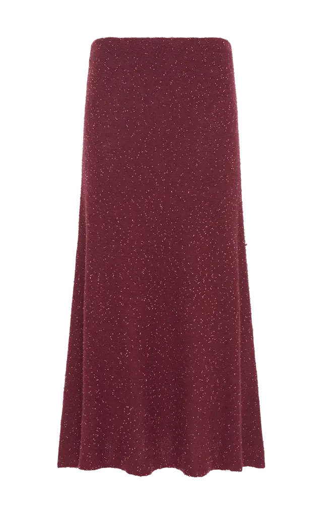 Sabine Knit Midi Skirt in Bordeaux Beaded Cashmere Silk