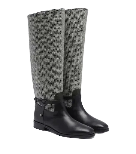 Lawton herringbone and leather knee-high boots