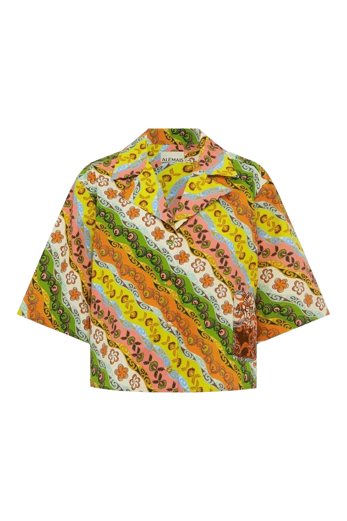 Janine Cotton-Blend Short Sleeve Shirt in Yellow/Orange Floral