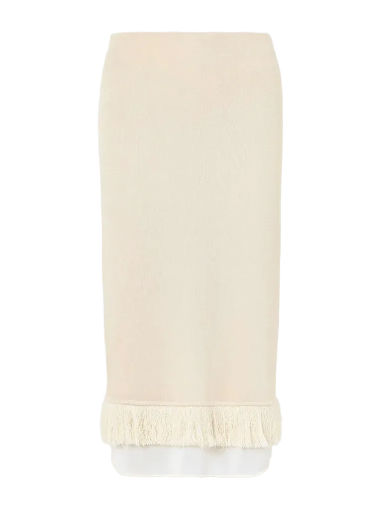 Fringed silk midi skirt
