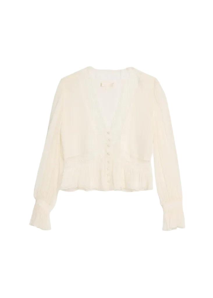LoveShackFancy Thessira Lace-Trim Chiffon Blouse