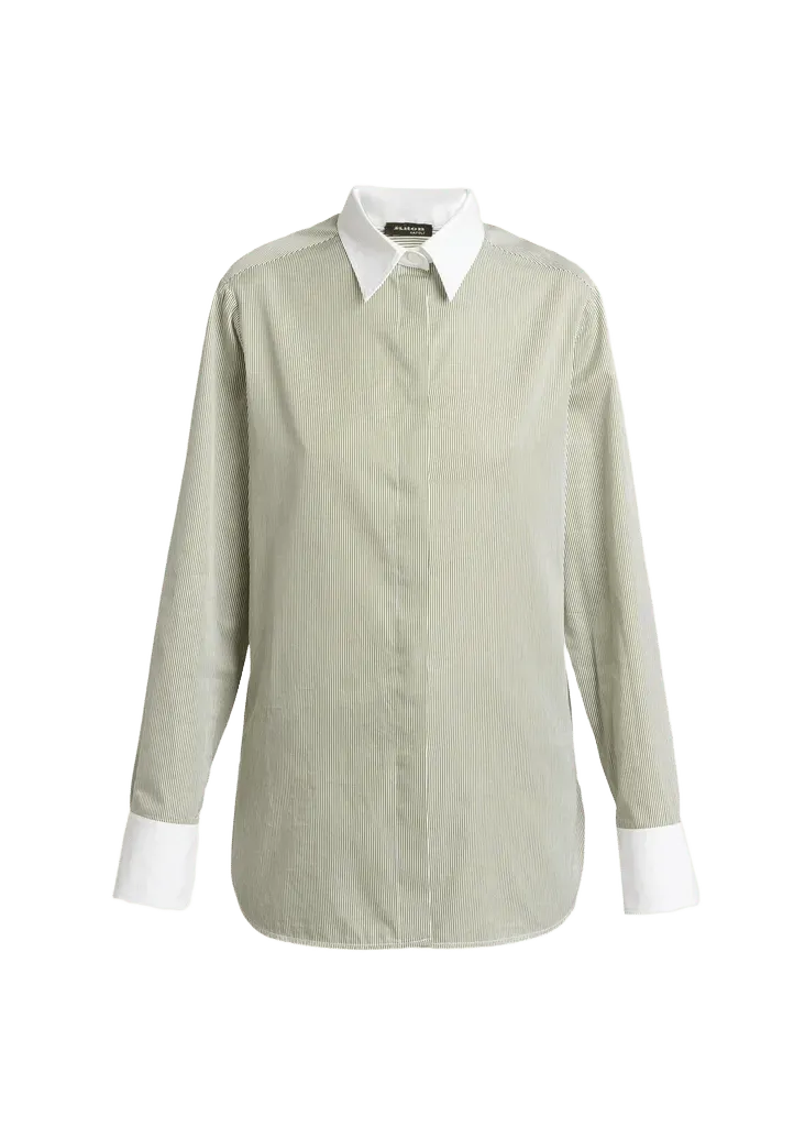 Kiton Striped Cashmere Poplin Button-Down Shirt