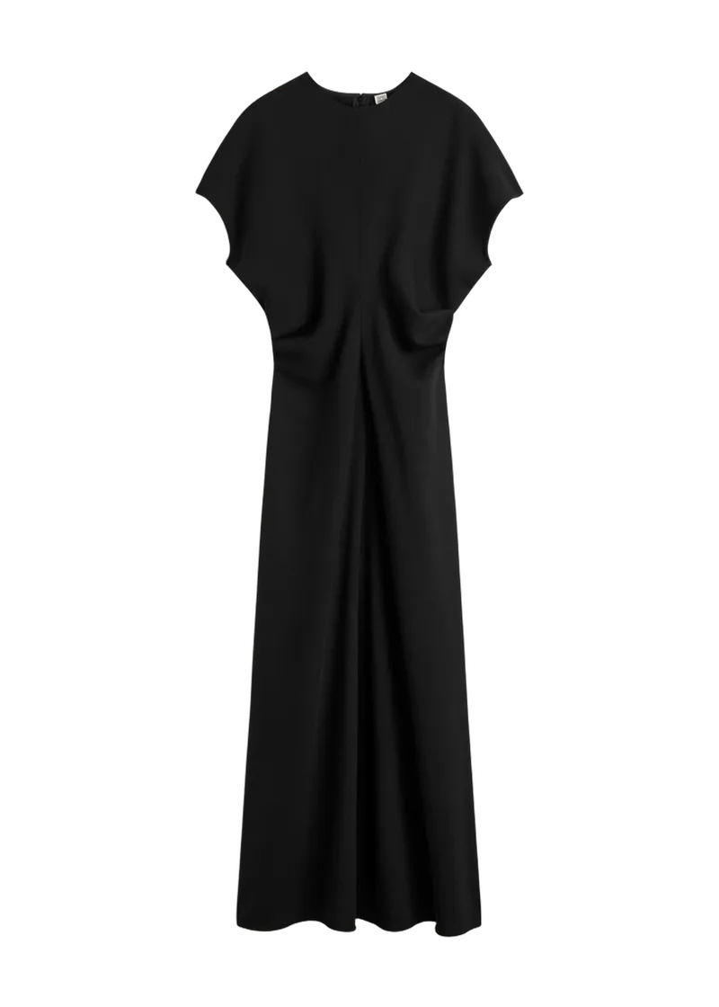 Slouch waist wool dress black
